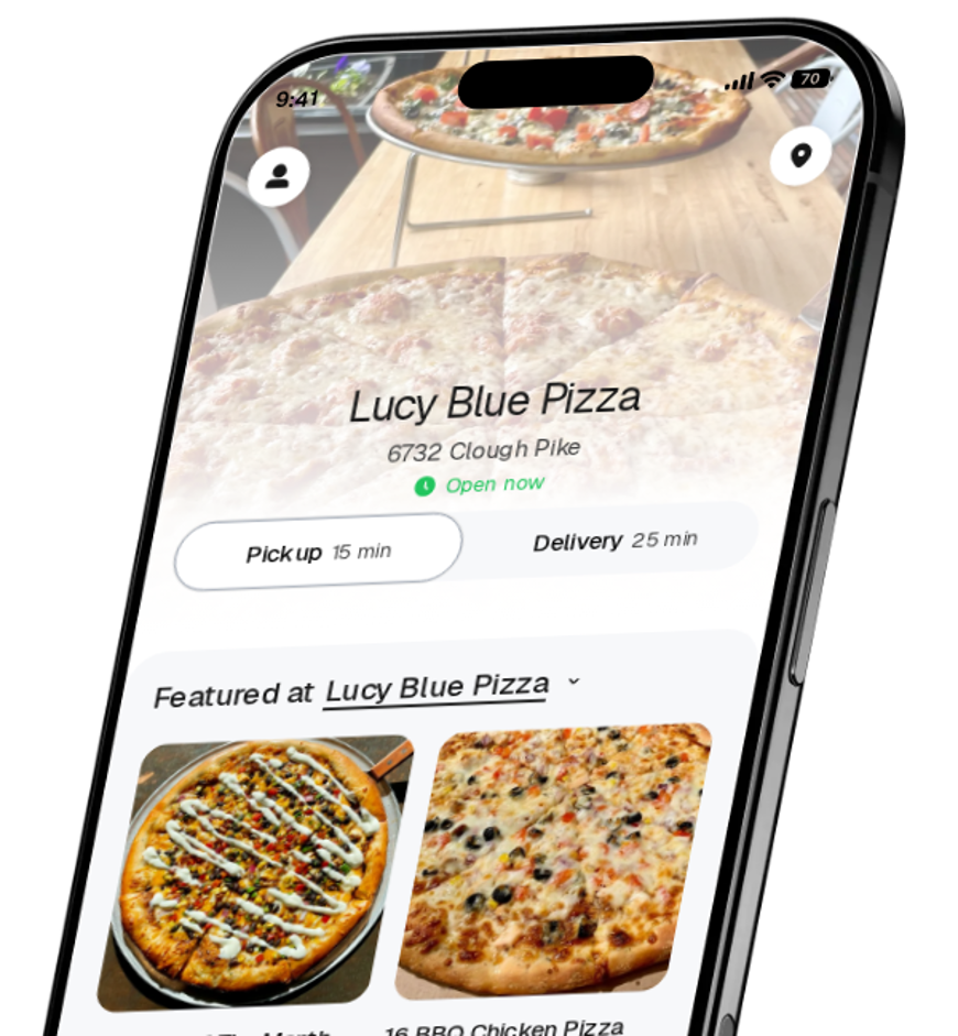 Lucy Blue Pizza app preview